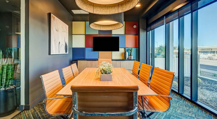 Enjoy our resident-only features conference room with table and chairs
