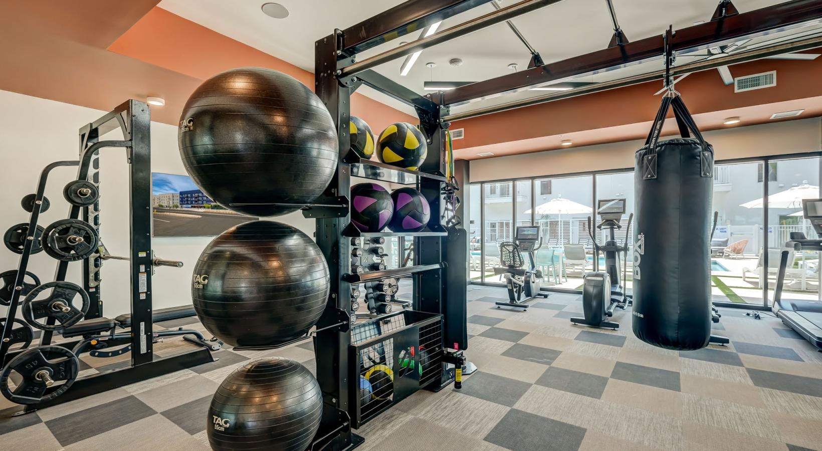 Quick access to state-of-the-art amenities a gym with exercise equipment