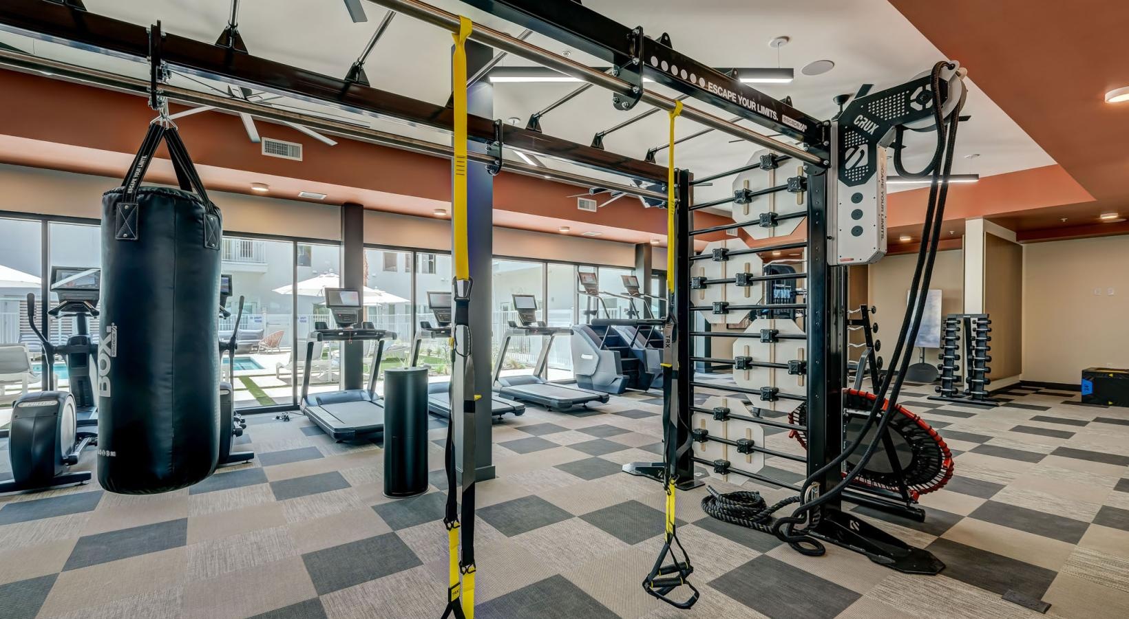 Get your workout on a gym with weights