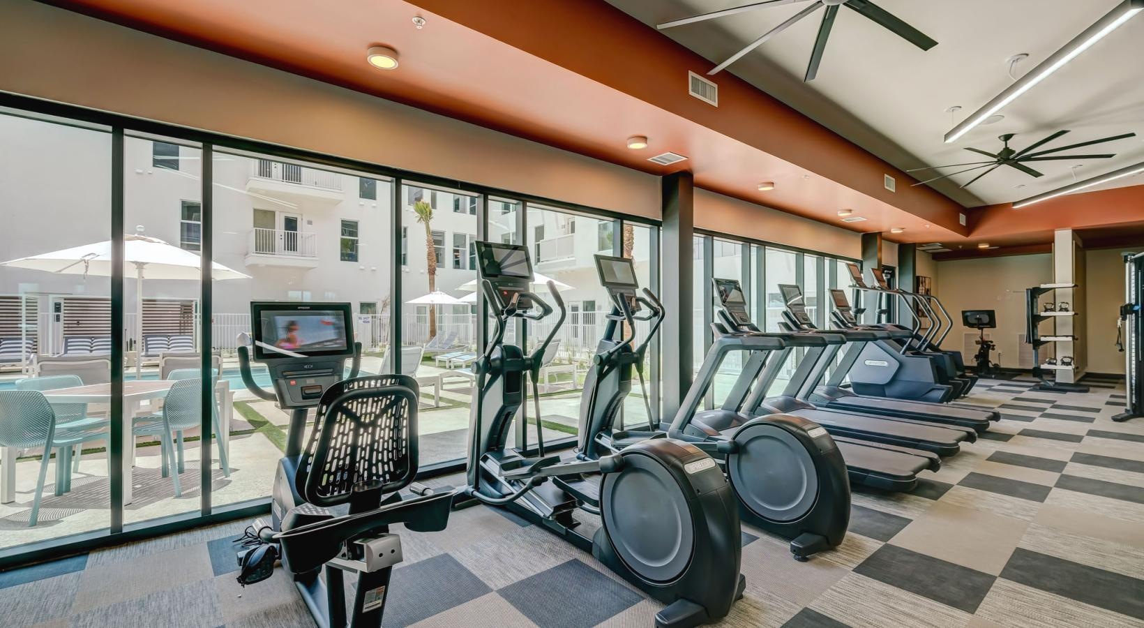 Everything within reach a gym with treadmills