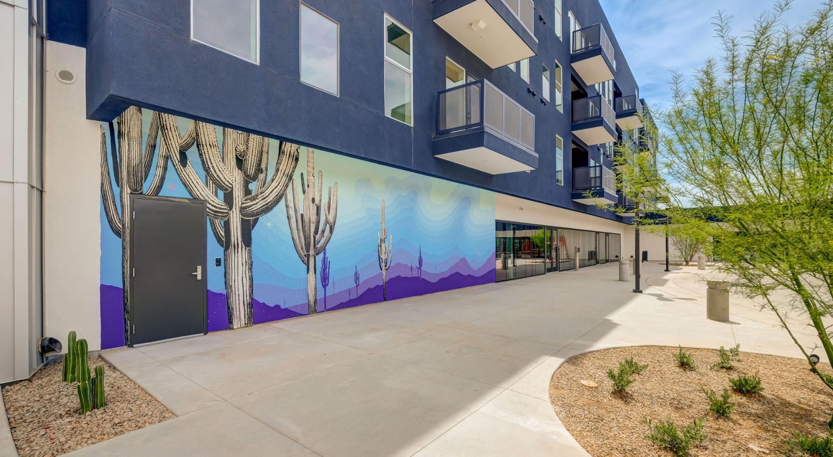 The essence of exceptional living a building with a blue wall