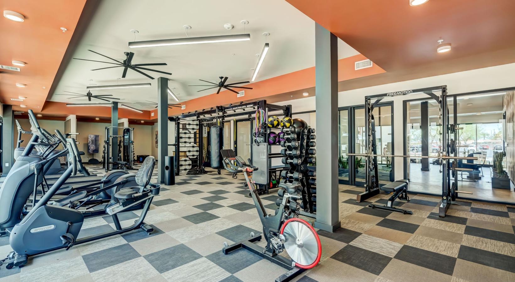 Get your workout on a gym with exercise equipment